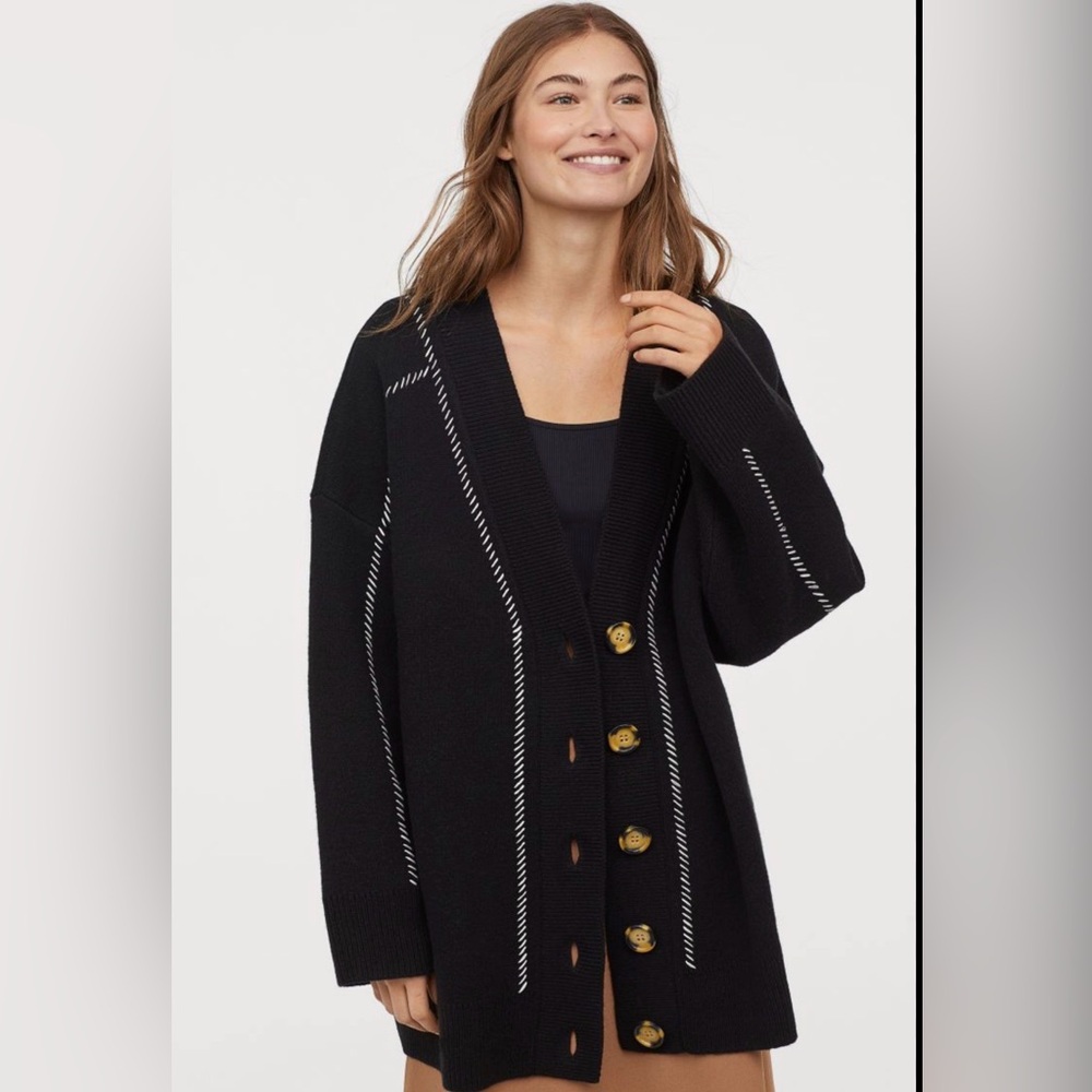 H&M 100% wool Black oversized Cardigan with buttons small